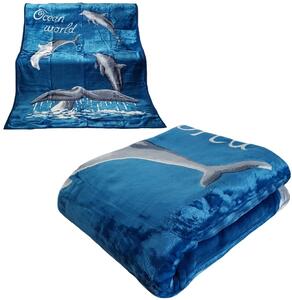 Teplá deka modrej farby s motívom delfínov Modrá
