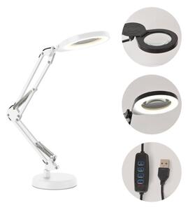 LED stmievateľná stolová lampa s lupou 2 v 1 AURIQ LOUPE LED/10W/5V 3000/4000/6500K biela