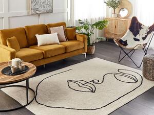 Bavlnený koberec béžový a čierny 160 x 230 cm abstraktný vzor motív tváre moderný dizajn