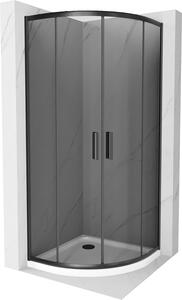 Mexen Rio, štvrťkruhový sprchovací kút s posuvnými dverami 80 (dvere) x 80 (dvere) x 190 cm, 5mm šedé sklo, čierny profil + biela sprchová vanička…