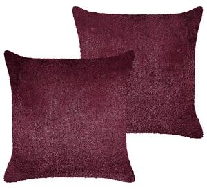 Sada 2 dekoratívnych vankúšov bordová umelá kožušina polyester 45 x 45 cm bez vzoru jednofarebná štvorcový tvar boho štýl doplnky