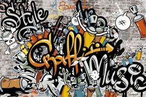 Tapeta graffiti na tehlovej stene - 225x270