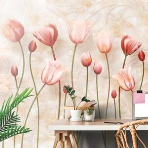 Samolepiaca tapeta staroružové tulipány - 225x150