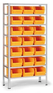 Regál s plastovými boxmi BASIC, 1730 x 850 x 300 mm, 21x box C