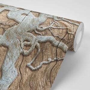Tapeta abstraktný strom na dreve v béžovom - 150x100