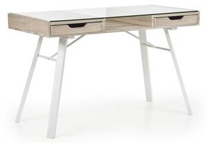 PISACÍ STÔL BASILE DUB SONOMA BIELY + SKLO 120 cm