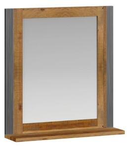 Masívne kúpeľňové zrkadlo Detroit z recyklovanej borovice a kovu, lakované, hnedé – 60×15×65 cm