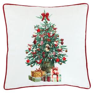 Vankúš zamatový s výplňou, biely - vianočný stromček, 100% polyester, 45 x 45 cm