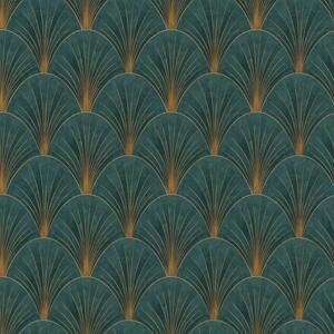 Vliesové tapety na stenu ELLE DECORATION 4 10451-19, rozmer 10,05 m x 0,53 m, art-deco zlaté na zelenom podklade, Erismann