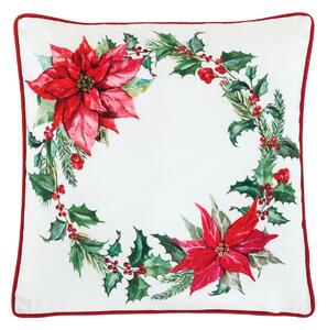 Vankúš zamatový s výplňou - vianočná ruža, 100% polyester, 45 x 45 cm