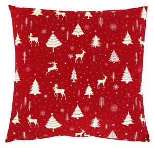 Vankúš zamatový s výplňou - červený vianočný, 100% polyester, 45 x 45 cm
