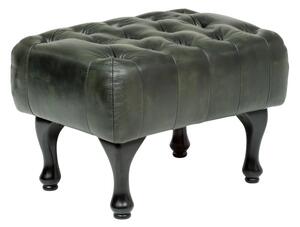 Masívna taburetka Chesterfield Pittsfield z pravej kože, zelená – 60×45×42 cm