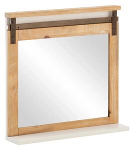 Masívne kúpeľňové zrkadlo Capera z borovice a MDF, lakované, biele/hnedé – 70x70 cm