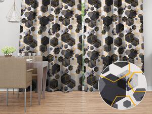Biante Bavlnený záves Sandra SA-568 Sivo-modrofialové mramorové hexagóny na bielom 150x140 cm