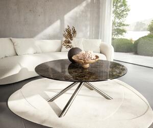 DELIFE Konferenčný stolík Edge okrúhly 100x100 cm keramika Laminam® Emperador Extra Lucidato tmavohnedá Sarity nerezová oceľ kefovaná