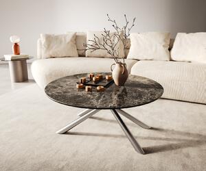 DELIFE Konferenčný stolík Edge okrúhly 90x90 cm keramika Laminam® Emperador Extra Lucidato tmavohnedá Sarity nerezová oceľ kefovaná