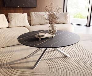 DELIFE Konferenčný stolík Edge okrúhly 100x100 cm keramika Laminam® Noir Desir hnedá nerezová oceľ kefovaná