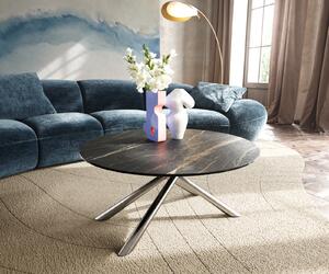 DELIFE Konferenčný stolík Edge okrúhly 90x90 cm keramika Laminam® Noir Desir hnedá Sarity nerezová oceľ kefovaná