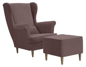 Škandinávske kreslo s opierkou na ruky a podnožkou KLEO Ružová