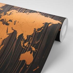 Tapeta oranžová mapa na dreve - 150x100