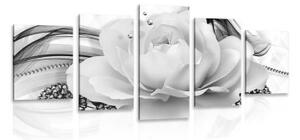 5-dielny obraz luxusná ruža v čiernobielom prevedení - 100x50