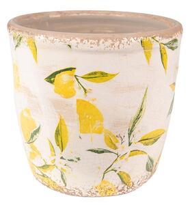 Béžový keramický obal na kvetináč s citrónmi - Ø 13*12 cm - Clayre & Eef