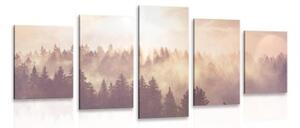 5-dielny obraz hmla nad lesom - 100x50