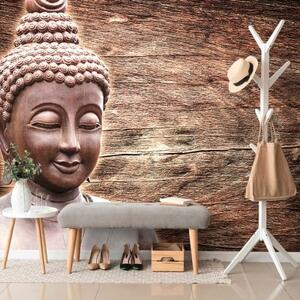 Samolepiaca tapeta socha Budhu na drevenom pozadí - 300x200