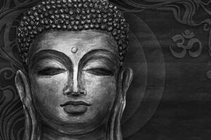 Samolepiaca tapeta tvár Budhu v čiernobielom prevedení - 375x250