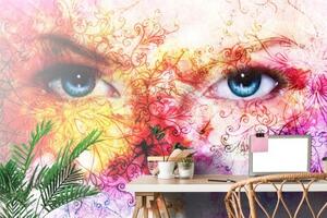 Samolepiaca tapeta modré oči s abstraktnými prvkami - 225x150