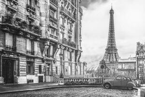 Samolepiaca tapeta čiernobiela Eiffelova veža z ulice Paríža - 225x150