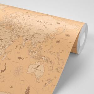 Samolepiaca tapeta mapa v béžovom prevedení - 225x150