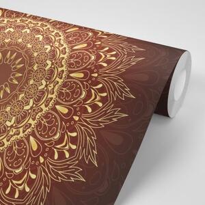 Samolepiaca tapeta zlatá Mandala na bordovom pozadí - 225x150