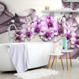 Samolepiaca tapeta fialové kvety na abstraktnom pozadí - 150x100