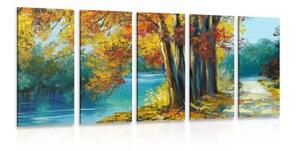 5-dielny obraz maľované stromy vo farbách jesene - 100x50