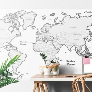 Samolepiaca tapeta mapa sveta so šedým okrajom - 225x150