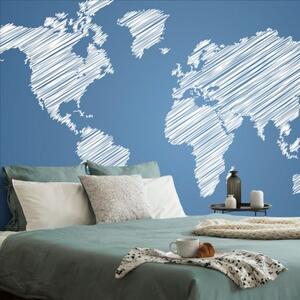 Samolepiaca tapeta šrafovaná mapa sveta na modrom pozadí - 150x100