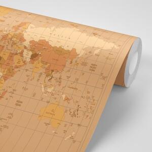 Samolepiaca tapeta mapa sveta v béžovom odtieni - 225x150