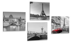 Set obrazov Paríž s retro červeným autom - 4x 40x40