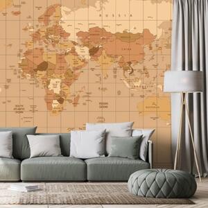 Tapeta mapa sveta v béžovom odtieni - 225x150
