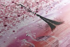Obraz volavky pod magickým stromom v ružovom prevedení - 60x40