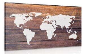 Obraz mapa sveta s dreveným pozadím - 60x40