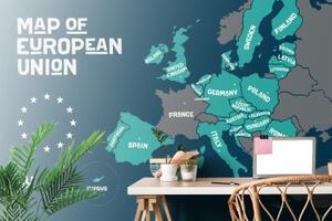 Tapeta náučná mapa s názvami krajín EÚ - 150x100