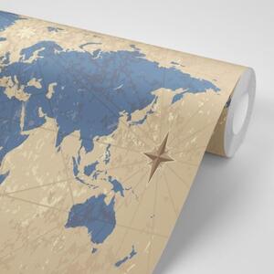 Samolepiaca tapeta mapa sveta s kompasom v retro štýle - 450x300
