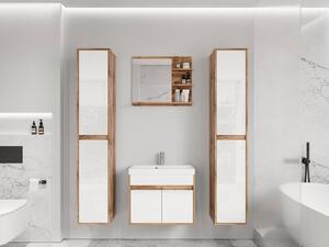 Kúpelňový nábytok Garmuzo XL, Farby: wotan / wotan + biely lesk, Sifón: bez sifónu, Umývadlová batéria: Economico BYU 020M Mirjan24 5903211328060