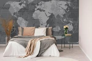Samolepiaca tapeta rustikálna mapa sveta v čiernobielom - 225x150