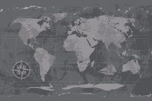 Samolepiaca tapeta rustikálna mapa sveta v čiernobielom - 225x150