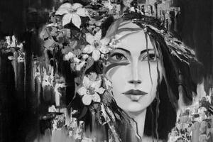 Samolepiaca tapeta čiernobiela originálna maľba ženy - 225x150