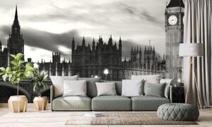 Samolepiaca fototapeta nočný čiernobiely Big Ben v Londýne - 450x300