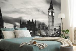 Samolepiaca fototapeta nočný čiernobiely Big Ben v Londýne - 450x300